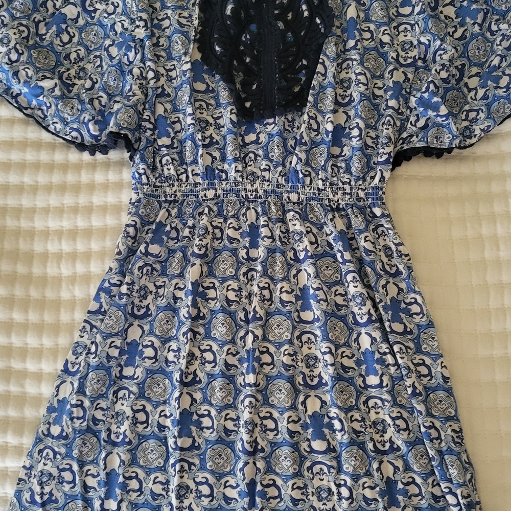 Cabana Life Blue and Black Patterned Mini Dress